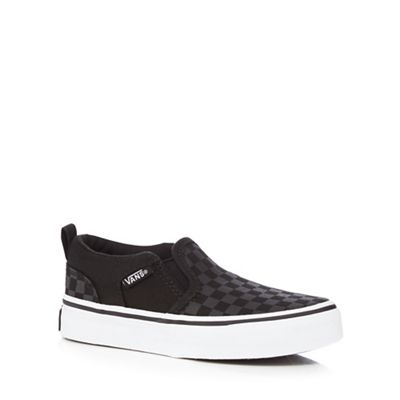 Boys' black 'Asher' check slip-on trainers